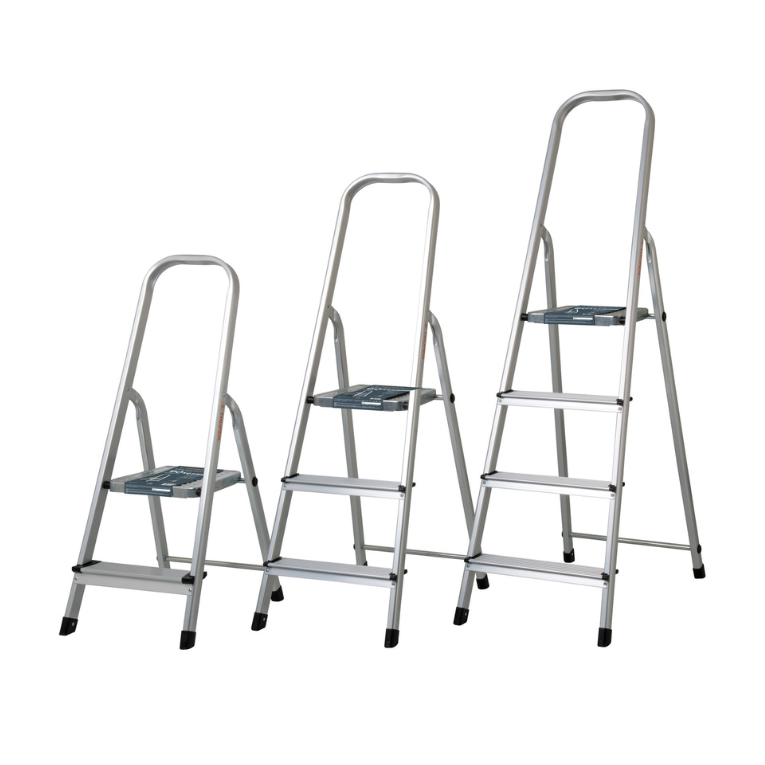 Escalerillas plegables de aluminio, tipo III, 150 kg - 4 peldaños